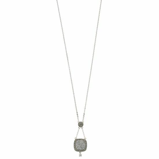 Lavish By TJM Sterling Silver Drusy & Marcasite Dangle Pendant Necklace Gray 3 Lavish By TJM Sterling Silver Drusy & Marcasite Dangle Pendant Necklace Gray