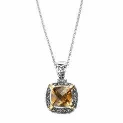 Lavish By TJM Sterling Silver Yellow Quartz & Marcasite Halo Pendant