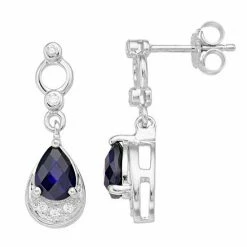Lavish By TJM Sterling Silver Lab-Created Sapphire & Cubic Zirconia Dangle Earrings