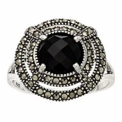 Lavish By TJM Sterling Silver Black Onyx & Marcasite Circle Ring