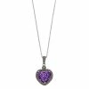 Lavish By TJM Sterling Silver Lab-Created Amethyst & Marcasite Heart Pendant Necklace