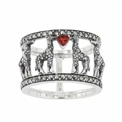 Lavish By TJM Sterling Silver Garnet & Marcasite Giraffe Ring