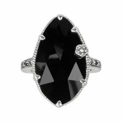 Lavish By TJM Sterling Silver Onyx Flower Ring