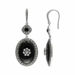 Lavish By TJM Sterling Silver Onyx Flower Halo Drop Earrings