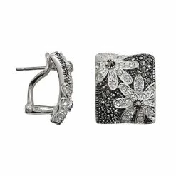 Lavish By TJM Sterling Silver Crystal Flower Square Stud Earrings
