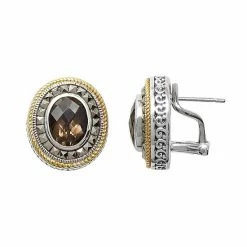 Lavish By TJM Sterling Silver Smoky Quartz Oval Halo Stud Earrings