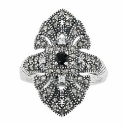 Lavish By TJM Sterling Silver Black Spinel & Marcasite & Cubic Zirconia Accent Ring