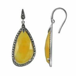 Lavish By TJM Sterling Silver Yellow Jade Drop Earrings