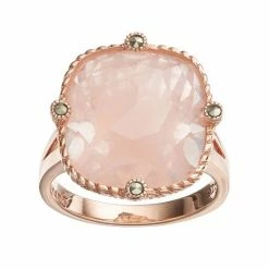 Lavish By TJM 18k Rose Gold Over Silver Rose Quartz & Marcasite Ring