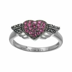 Lavish By TJM Sterling Silver Pink Crystal Angel Heart Ring