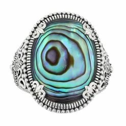 Lavish By TJM Sterling Silver Oval Abalone & Marcasite Cocktail Ring