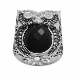 Lavish By TJM Sterling Silver Onyx & Crystal Owl Ring